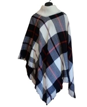 Allie & Rob Plaid Turtleneck Poncho Sweater NWOT